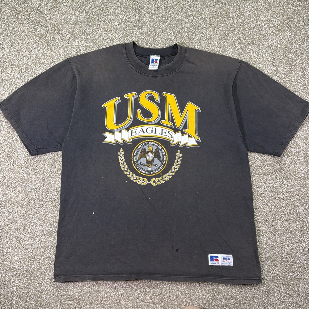 Vintage Russell Athletic USM Eagles Shirt Size Large USA Made Distressed 90s